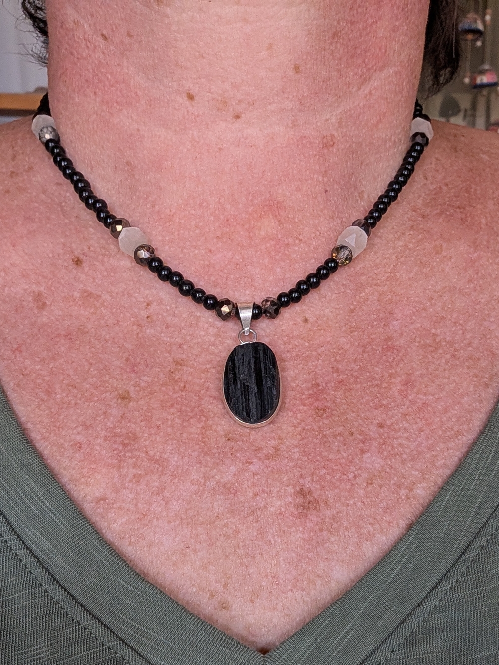 Black Beaded Pendant Necklace - Unbranded